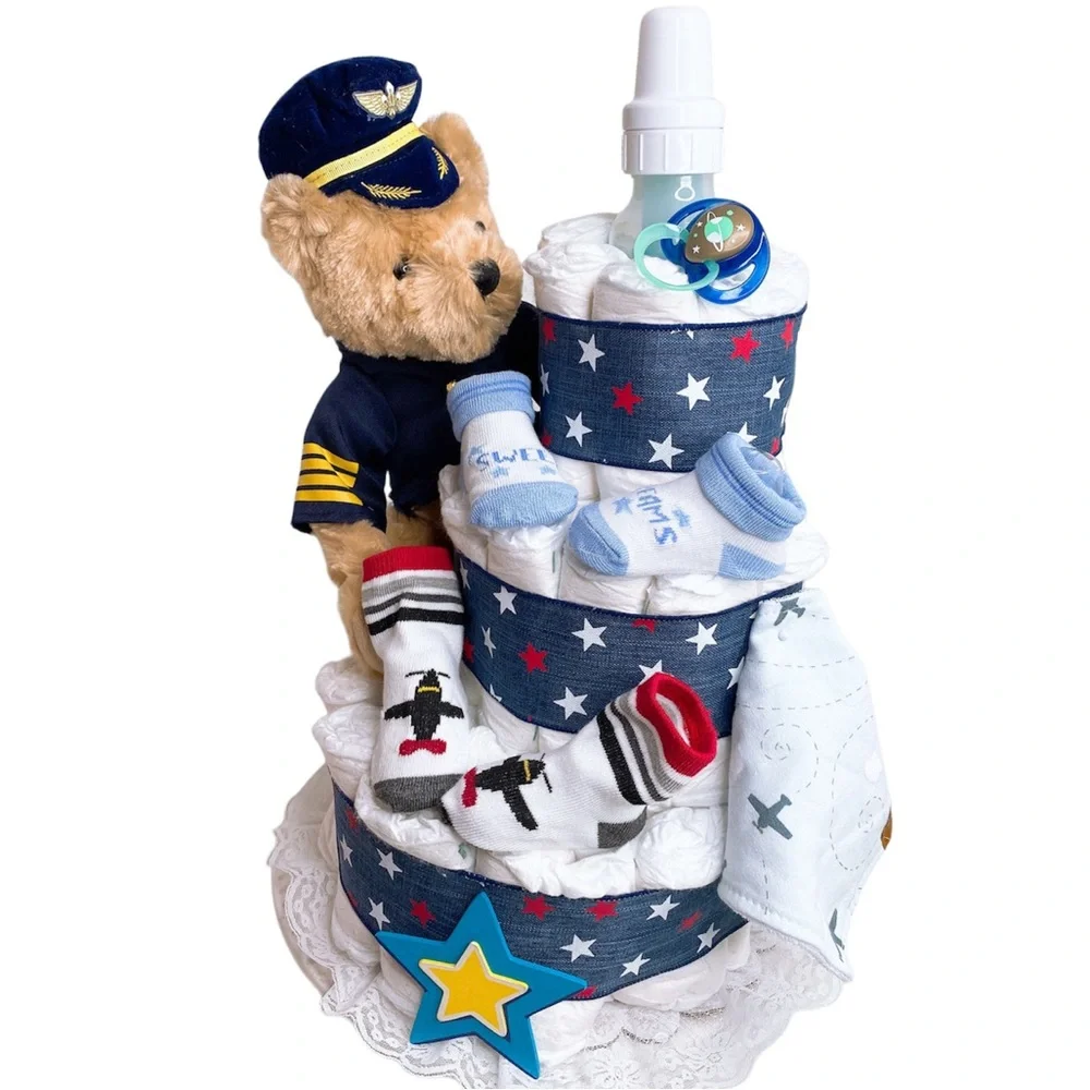 Aviator Pilot Teddy Bear Diaper Cake